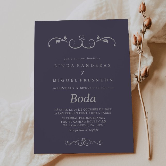 Lila Grått Elegant Boda Spanska Bröllop Inbjudningar (Skapare uppladdad)