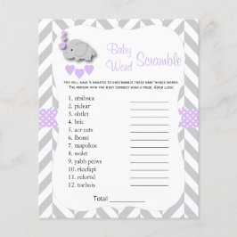 Lila & Grått Elephant Baby Shower - skam Flygblad