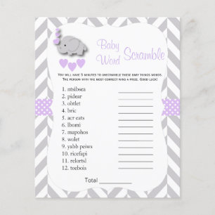 Lila & Grått Elephant Baby Shower - skam Flygblad