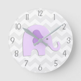 Lila Grått Elephant Nursery Wall Clock Rund Klocka