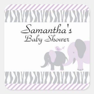 Lila & Grått Elephant Stickers Fyrkantigt Klistermärke