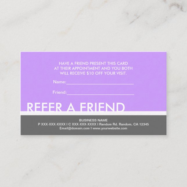 Lila grått-enkla refererar till ett väntekort för  rabattkort (Framsida)