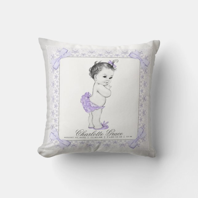 Lila Grått Flicka Nursery Baby Pillow Kudde (Framsida)