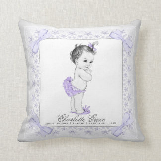 Lila Grått Flicka Nursery Baby Pillow Kudde