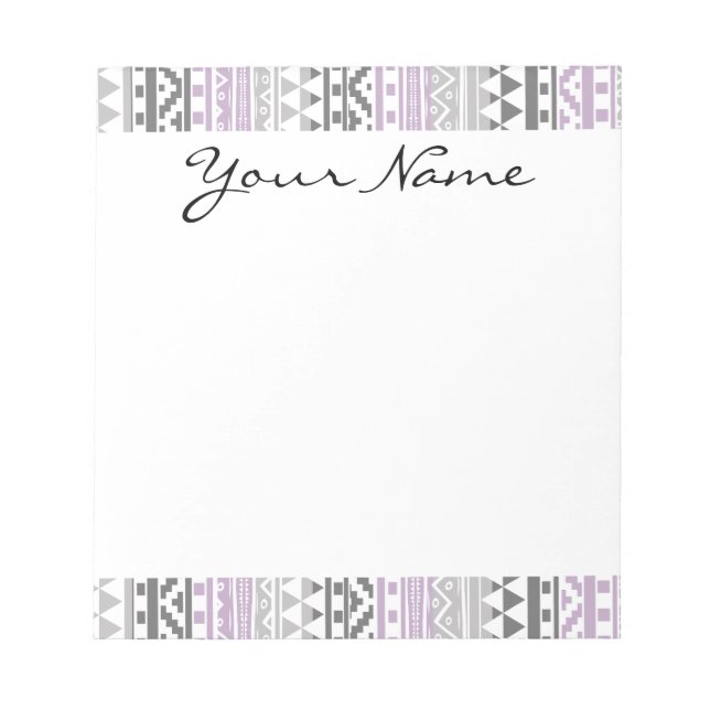 Lila Grått Geometric Aztec Tribal Print Mönster Anteckningsblock (Framsida)