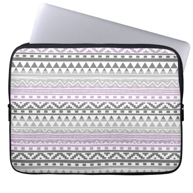 Lila Grått Geometric Aztec Tribal Print Mönster Laptop Sleeve (Framsidan)