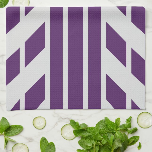 Lila & Grått Geometric Kitchen Towel, Monogram Kökshandduk (Vikta)