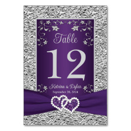 Lila, Grått Kärlek Hearts Bröllop Bordsnummer Card