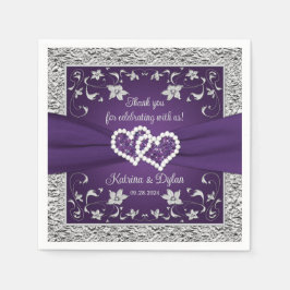 Lila, Grått Kärlek Hearts Bröllop Pappersservett