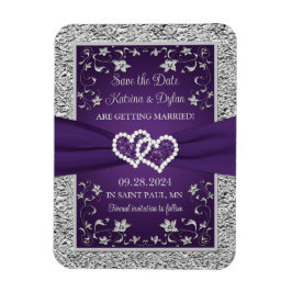 Lila, Grått Kärlek Hearts Bröllop spara datum Magnet