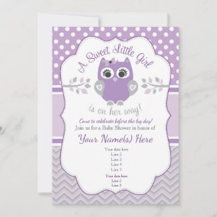 Lila Grått Little Uggla Baby Shower-inbjudan Inbjudningar