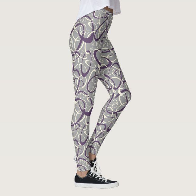 lila grått-mod-retroslingor, geometrisk mönster leggings (Höger)