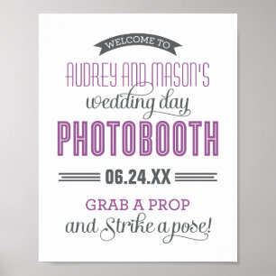 Lila Grått Personligt bröllp Photo Booth-tecken Poster
