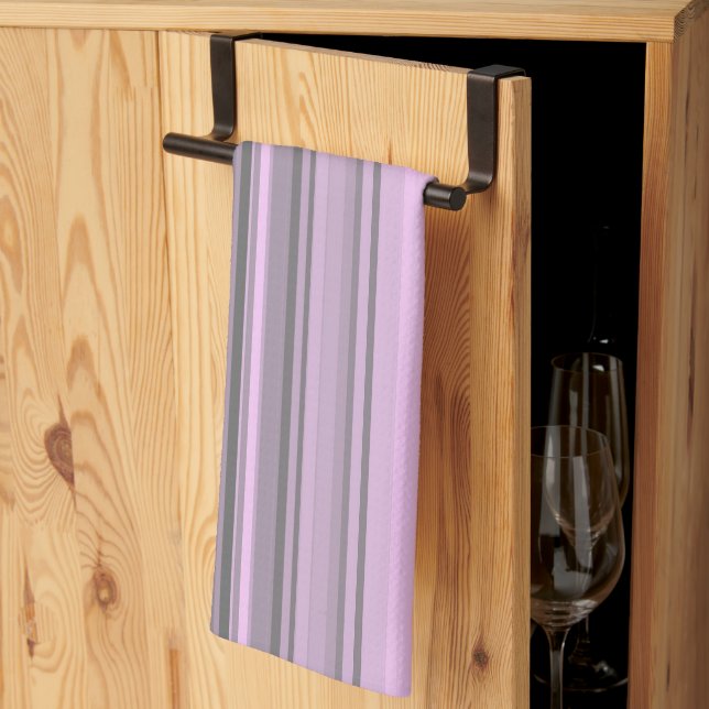 Lila Grått Rand Kökshandduk (Thirds Fold)