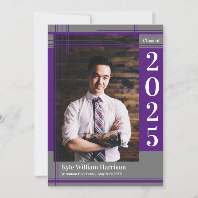 Lila Grått School Färg Studenten Photo Play Inbjudningar (Framsida)