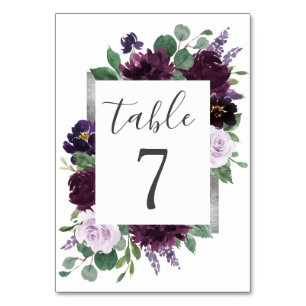 Lila Grått Silver Watercolor Peony Fall Wedding Bordsnummer