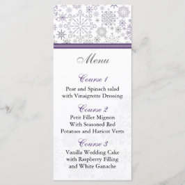 lila grått snowflake-menykort för vinterbröllop meny