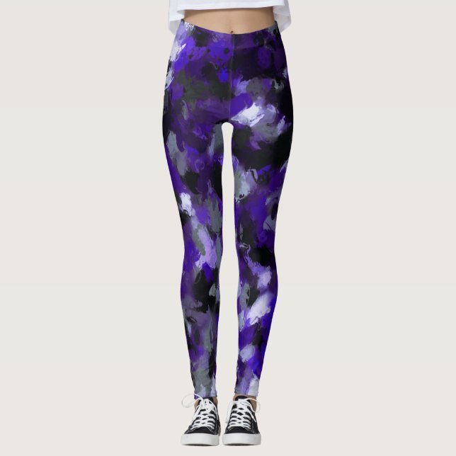 Lila, Grått, svart och blå Abstrakt Leggings (Framsida)
