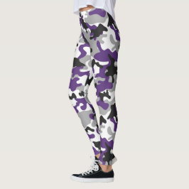 Lila, Grått, vitt och svart kamouflage Leggings
