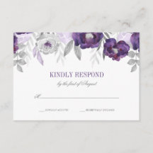 Lila Grått Watercolor Flowers Bröllop OSA