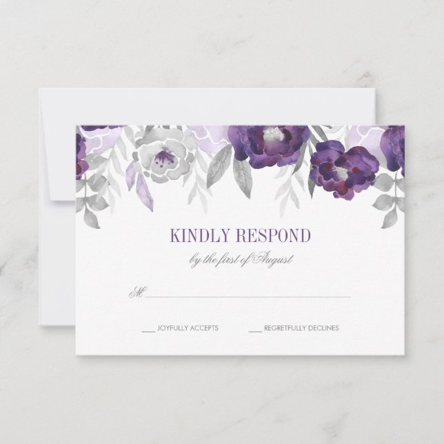 Lila Grått Watercolor Flowers Bröllop OSA (Framsida)