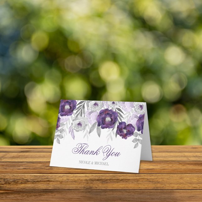 Lila Grått Watercolor Flowers Tack (Skapare uppladdad)