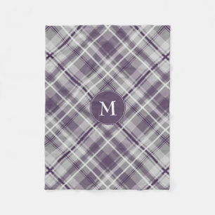 lila grått white plaid mönster monogramme fleecefilt