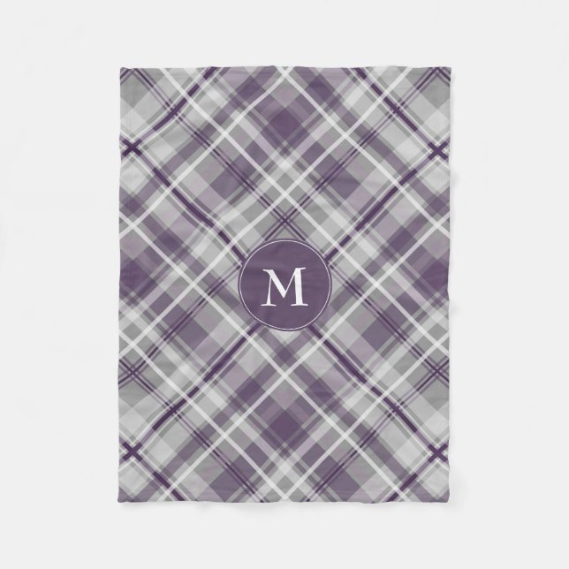 lila grått white plaid mönster monogramme fleecefilt (Framsidan)