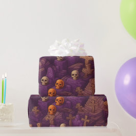 Lila Gravar Silver Brons Dödskallar Halloween Presentpapper