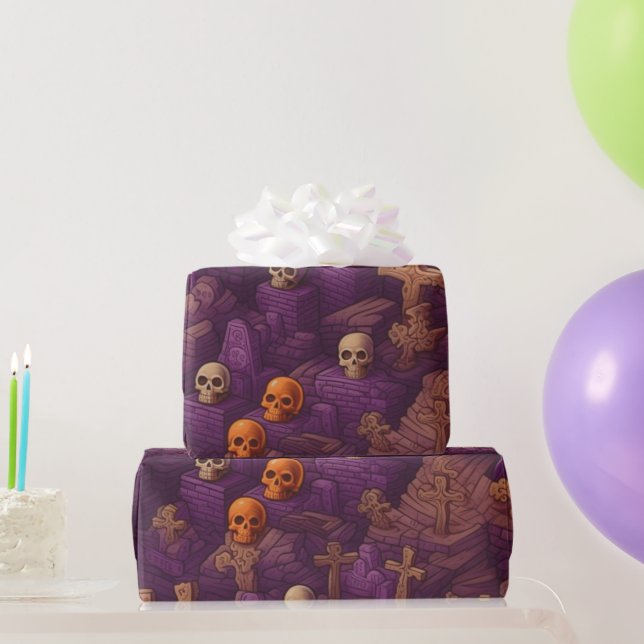 Lila Gravar Silver Brons Dödskallar Halloween Presentpapper (Festgåvor)