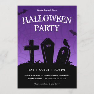 Lila Graveyard Gravsten Halloween fest Inbjudningar
