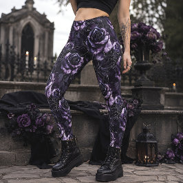 Lila gravrosor gotiska blommor leggings