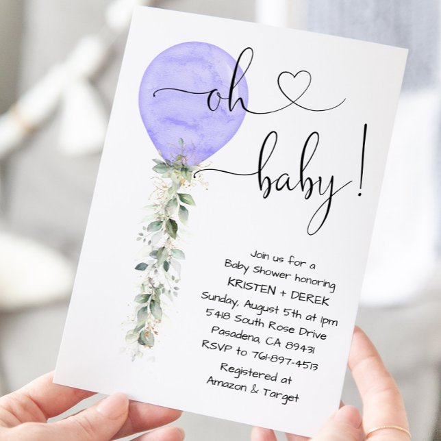 Lila Greenery Balloon Baby Shower Inbjudningar (Skapare uppladdad)