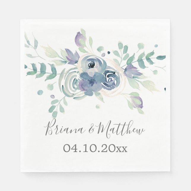 Lila Greenery Blommigt Bröllop Pappersservett (Framsidan)