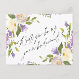 Lila Greenery Blommigt var min Junior Bridesmaid Inbjudan Vykort