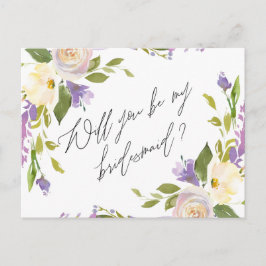 Lila Greenery-Blommigten Frieri min Bridesmaid Inbjudan Vykort