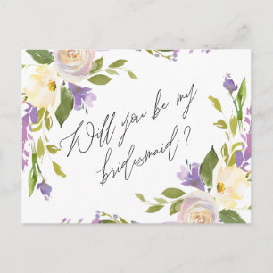 Lila Greenery-Blommigten Frieri min Bridesmaid Inbjudan Vykort
