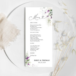 Lila Greenery Lavender Bröllop Menu Meny