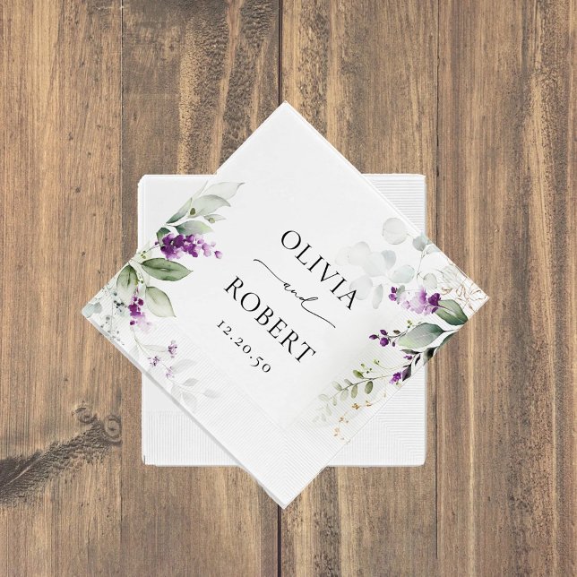 Lila Greenery Lavender Bröllop Napkins Pappersservett (Skapare uppladdad)