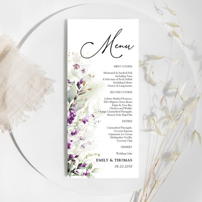 Lila Greenery Lavender Möhippa Menu Meny (Skapare uppladdad)