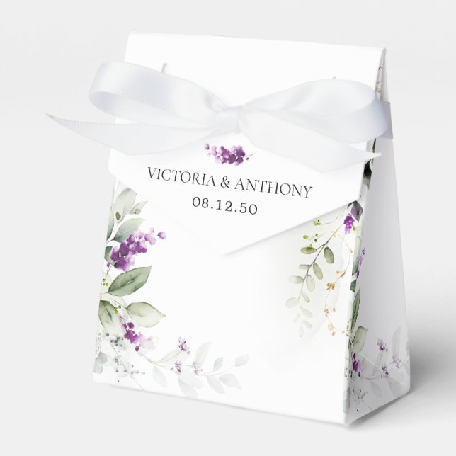 Lila Greenery Lavender Wedding Favor Box Presentaskar (Framsidan Sidan)