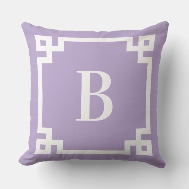 Lila Grekisk Nyckel Kant Monogram Kudde (Framsida)