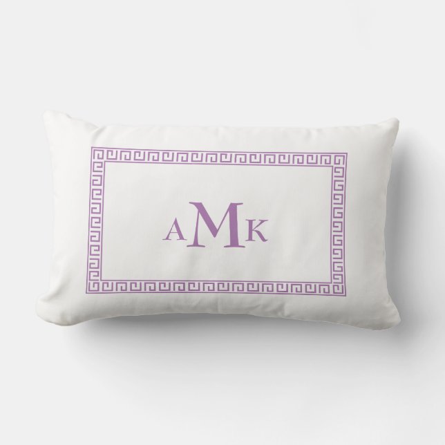 Lila grekiska Nyckel Monogrammed Lumbar Pillow Lumbarkudde (Framsida)