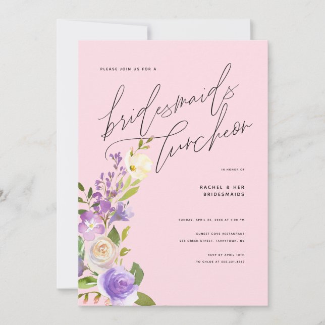 Lila Grey Blommigt Bridesmaids Luncheon  Inbjudningar (Framsida)