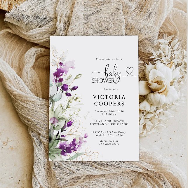 Lila Grey Lavender Baby Shower-inbjudan Inbjudningar (Skapare uppladdad)