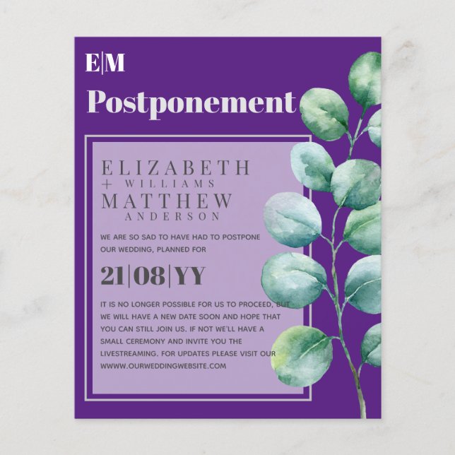 Lila Grey POSTPONEMENT Byte av planmeddelande (Framsida)