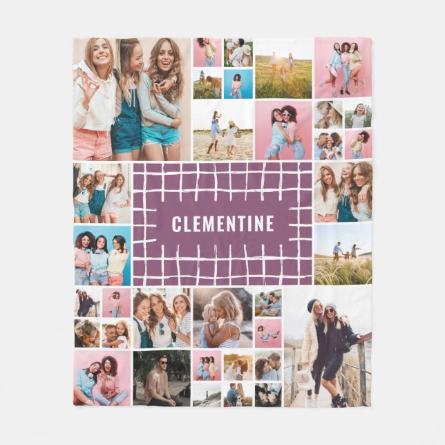 Lila grid 34, foto, modern minimal snyggt fleecefilt (Framsidan)