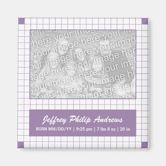 Lila Grid Photo Magnet (Framsidan)