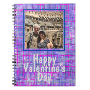 Lila Grid Photo Valentine Spiral fotopatbok för b Anteckningsbok