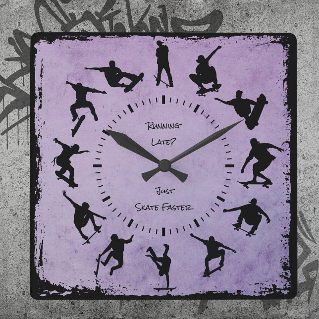 Lila Grind Tids Skater Pojke Klocka (Grind Time Custom Skater Boy Clock Purple)